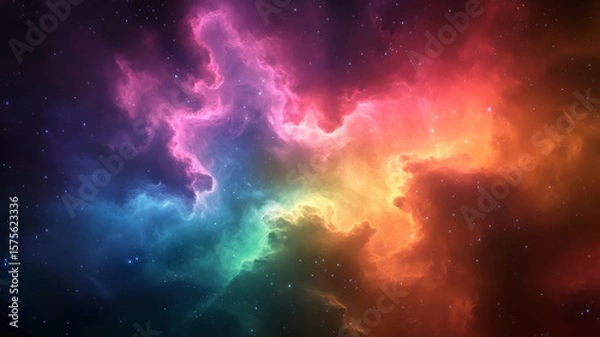 Fototapeta Colorful nebula cosmic cloud outer space glowing vibrant fantasy dreamy stars