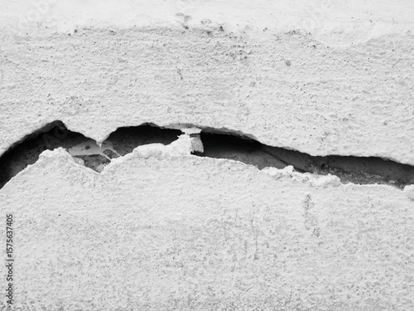 Obraz Crack wall texture background broken earthquake effect, whtie grey building cement damage pattern plaster grunge black line paint surface abstract, construction rough street concrete backdrop.