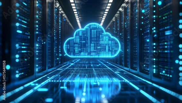 Fototapeta Smooth Cloud Data Transfer Illustrating Migration from Local Servers to Cloud Storage Utilizing Automated Cloud Transition and Management Solutions for Efficient Workflow Continuity 22972363 1
