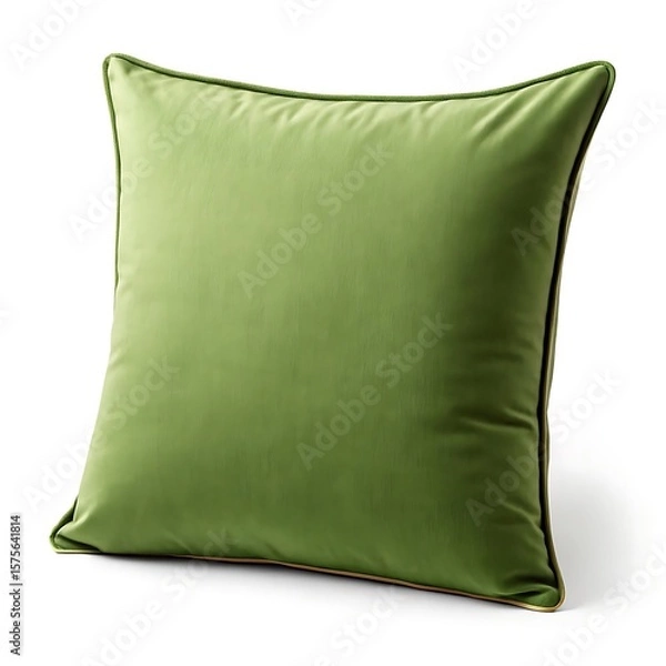 Fototapeta A square green pillow with a dark green border isolated on a white background in studio lighting