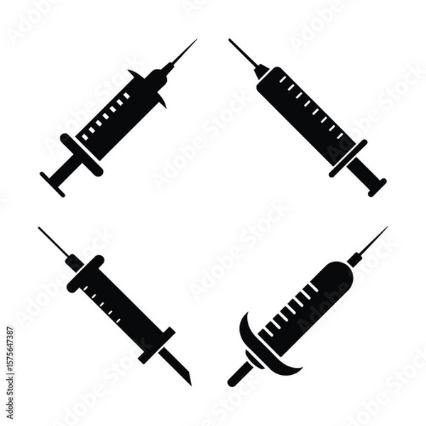 Obraz Syringe Silhouette Vector Set Black Icon Collection Isolated on White Background