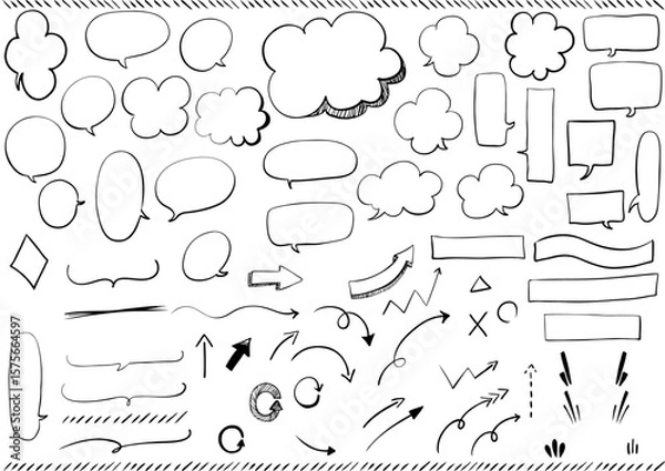 Fototapeta 手描き風吹き出し＆ラベル・矢印セット(文字なし) Flat Speech Bubble and Label
