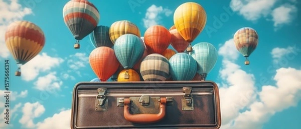 Obraz Suitcase full of colorful hot air balloons ready to rise