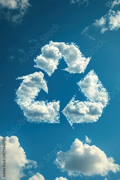 Obraz Three arrows of recycle sign made of clouds