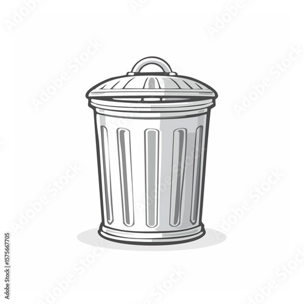 Fototapeta Illustration of a metal garbage can with a lid, a common household waste container