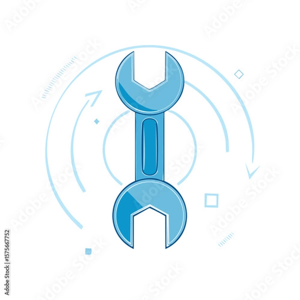 Obraz Wrench with motion lines and geometric shapes on a black background for a technical or mechanic repair concept