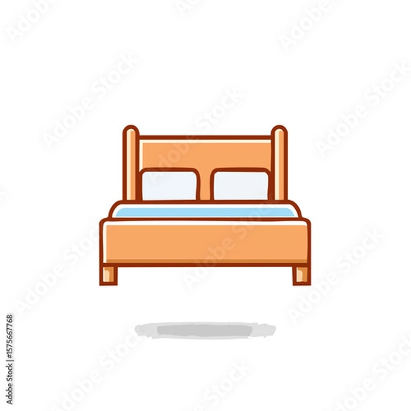 Obraz Illustration of an empty bed with pillows and mattress on a black background