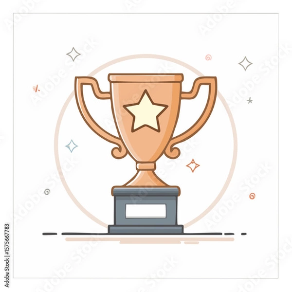 Obraz Cartoon Trophy with Star Emblem for Winning Achievement Reward Icon isolated