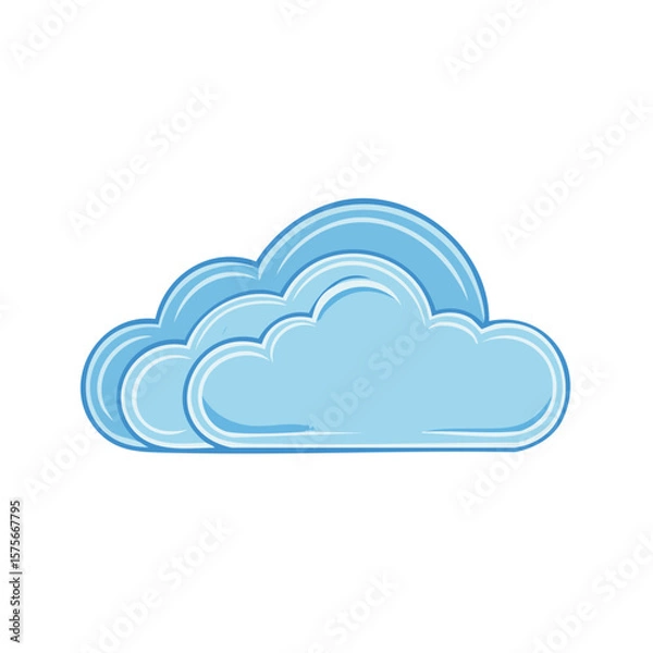 Obraz Isolated Light Blue Cartoon Cloud with Darker Blue Outline on Black Background