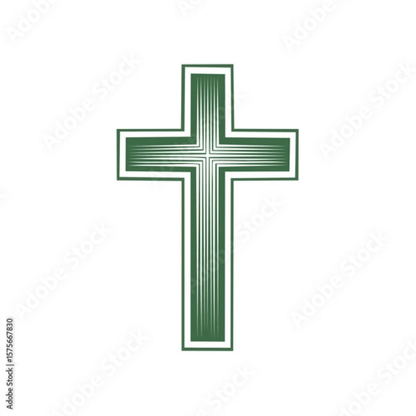 Obraz Stylized Green Christian Cross on Black Background - Religious Symbol Icon