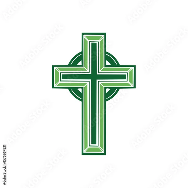 Obraz Green Celtic Cross Symbol on Black Background for Religious Designs