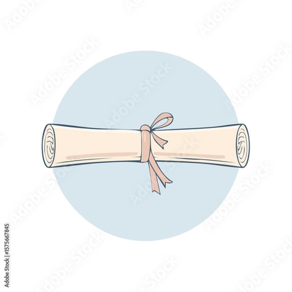 Obraz Cartoon illustration of a tied diploma, scroll, or document against a blue circle background