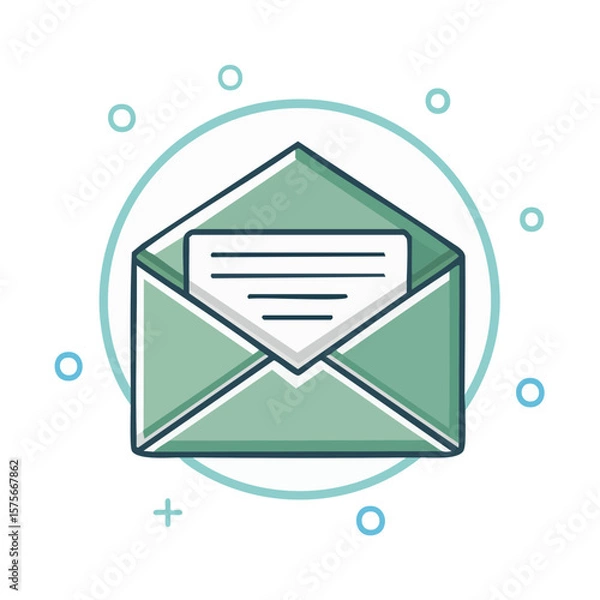 Obraz Email notification icon with letter, message illustration, vector art for social media marketing and communication services.