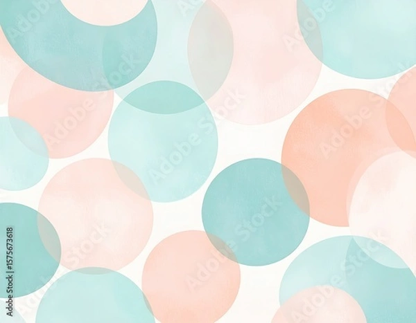 Fototapeta Abstract watercolor illustration featuring overlapping circles in soft pastel colors, creating a harmonious and soothing visual experience for artistic design and creative projects