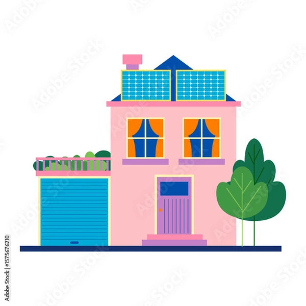 Obraz Vector illustration of urban and suburban buildings, real estate and architecture.