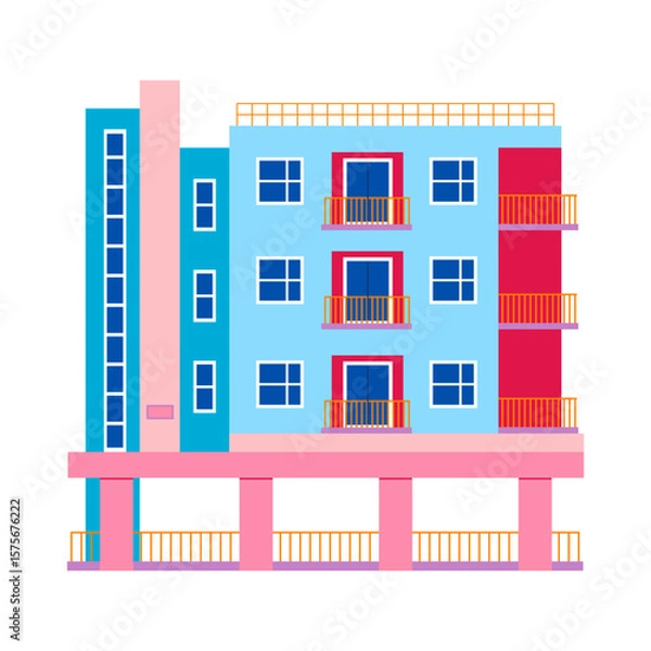 Obraz Vector illustration of urban and suburban buildings, real estate and architecture.
