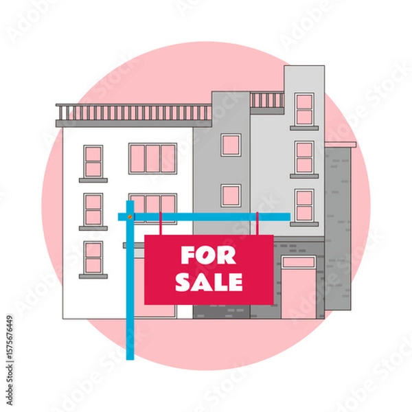 Obraz Vector illustration of urban and suburban buildings, real estate and architecture.