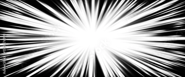 Fototapeta Burst explosion. Dramatic dynamic rays for comic, action, anime, space or cyber themes, posters, banners, sales promos. White and Black Futuristic speed effect for space travel. Vector illustration