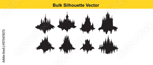 Fototapeta Bulk Silhouette Vector of Fantasy Castles in Black and White