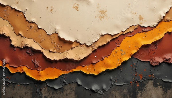 Fototapeta Abstract image showcasing layered, multicolored terrain with a gradient of earthy tones and textures. - Generic AI Image