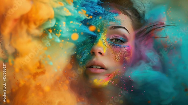 Obraz Portrait of a woman with paints on her face