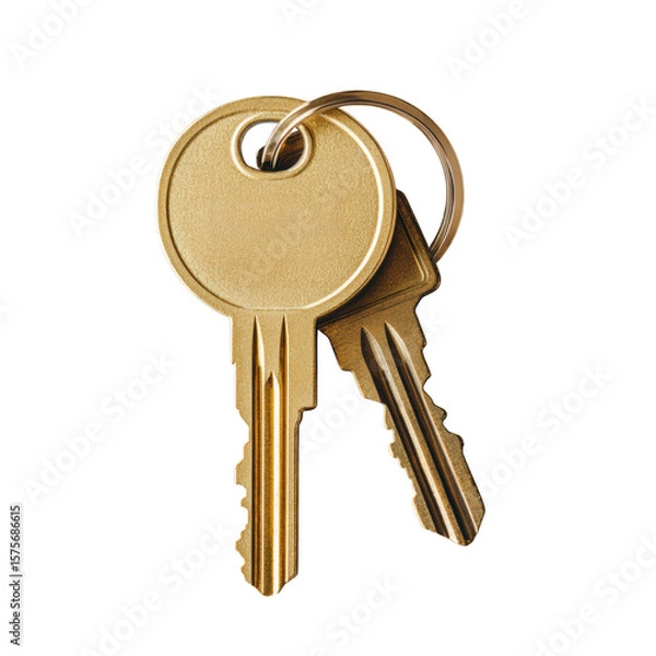 Obraz Set of two golden keys isolated on a clipped PNG transparent background
