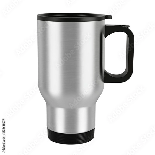 Fototapeta Insulated stainless steel travel mug with handle for hot and cold drinks on the go for commuting on transparent background