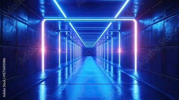 Fototapeta Tunnel Corridor Light Rays featuring glowing blue light beams and perspective depth for sci-fi and high-tech digital backgrounds