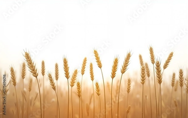 Fototapeta Wheat Field Silhouette on White Background. High quality
