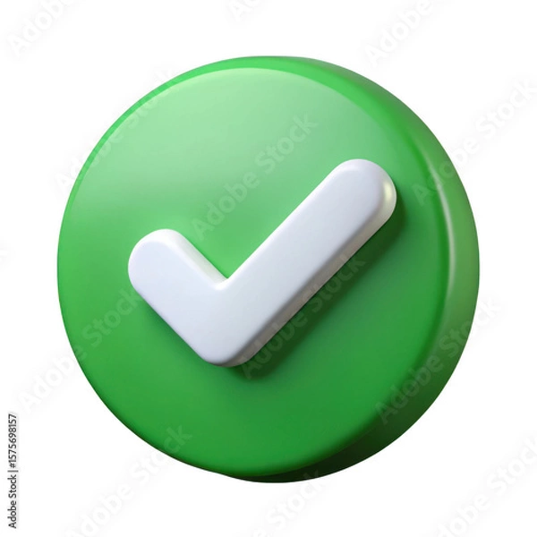 Fototapeta 3d green circle with a white checkmark symbol isolated on transparent background