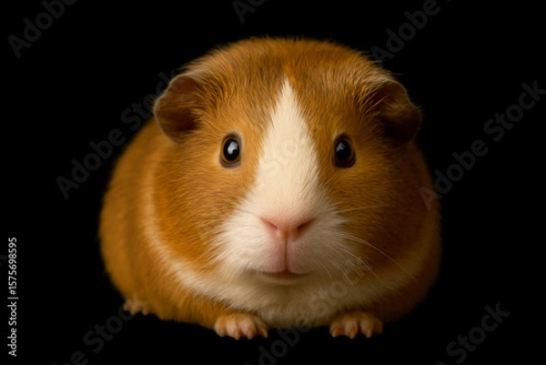 Fototapeta guinea pig frontal open eyes on a black background generative ai