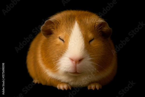 Fototapeta guinea pig frontal closed eyes sleeping on a black background generative ai