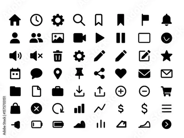 Obraz Solid Black Universal UI Icons Set.