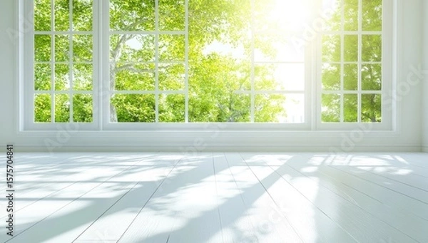 Obraz Sunlight streams through large windows showcasing lush greenery