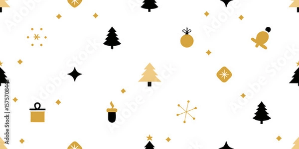 Fototapeta Seamless vector Christmas background pattern with stars and festive holiday decoration