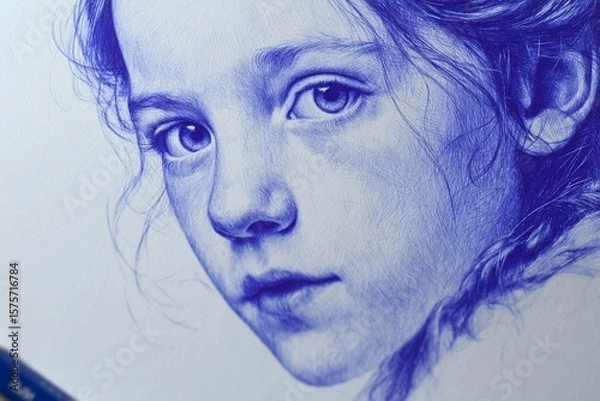 Fototapeta Intricate Blue Portrait Capturing the Essence of a Girl in Delicate Detail Generative AI