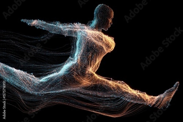 Fototapeta Dancer Gracefully Leaps Through Vibrant Trails of Light in Stunning Motion Generative AI