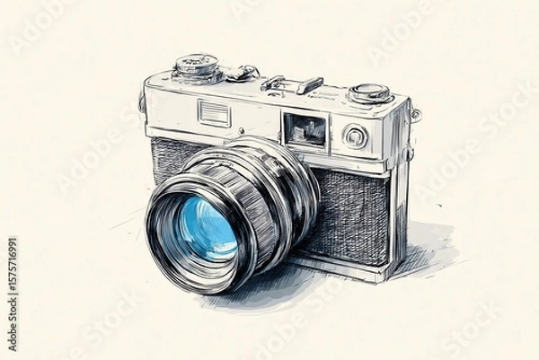 Fototapeta Old Ink Sketch of a Vintage Camera Capturing Moments in Time Generative AI