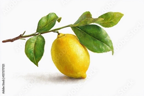 Fototapeta Vibrant Lemon Hangs Gracefully From a Green Branch Under Soft Light Generative AI