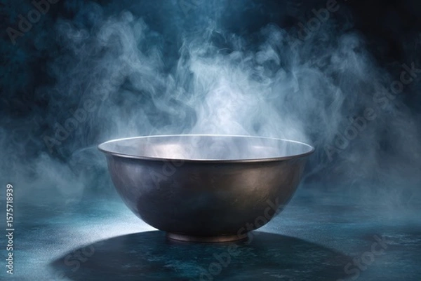 Fototapeta Mysterious steaming bowl emitting wisps of smoke isolated on white background
