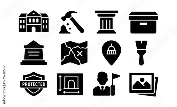 Obraz Heritage conservation icon set featuring classic symbols for preservation projects