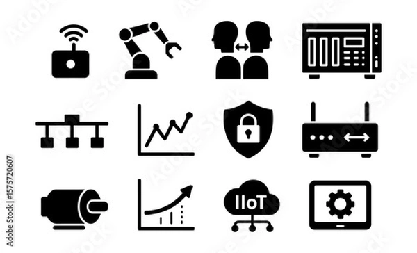 Obraz Industrial technology symbols: automation, security, and iiot icons