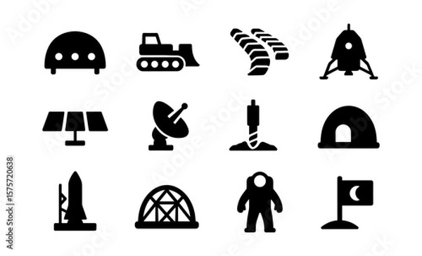 Obraz Lunar base icons set: space exploration and moon mission elements