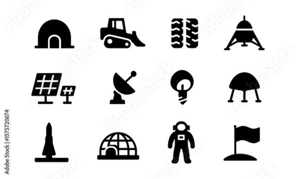 Obraz Black silhouette icons of space exploration and technology