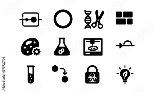 Obraz Innovative biotechnology icons: gene clip, crispr, bio printer, and more