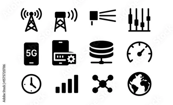 Obraz Modern telecommunication icons in minimalist style highlighting 5g and network concepts