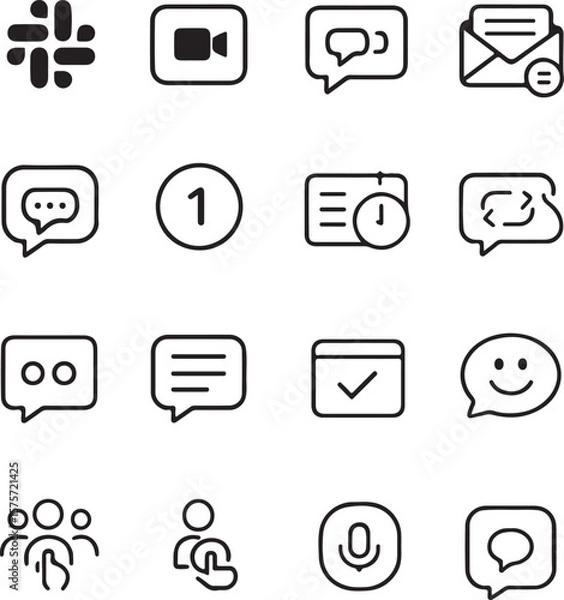 Obraz A collection of modern minimalist line art icons representing communication and collaboration tools for digital platforms and applications