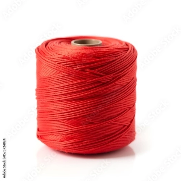 Obraz Red Thread Yarn Roll Isolated on White Background – Craft, Sewing, and Knitting Material


