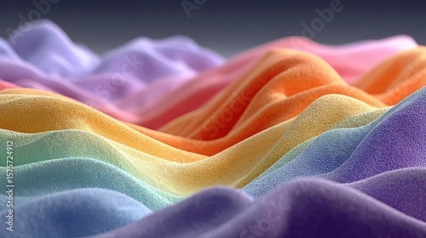 Fototapeta Colorful fabric waves create a stunning visual texture under soft lighting in a vibrant display of hues