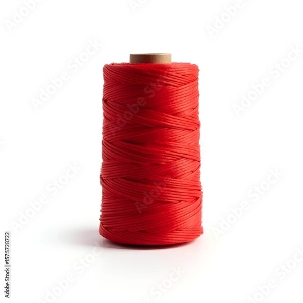 Obraz Red Thread Yarn Roll Isolated on White Background – Knitting, Sewing, and Craft Material

